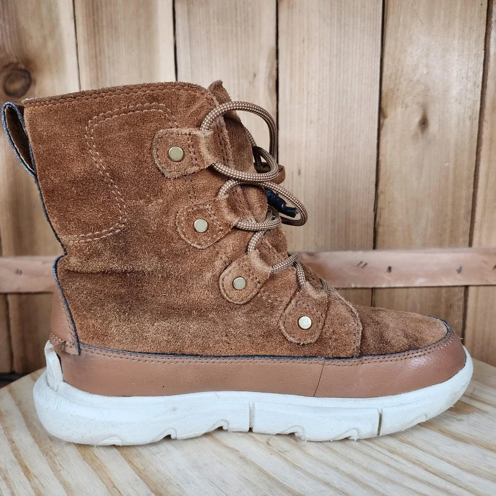 Sorel Explor Boots Youth Size 3 Brown Suede Faux Fur Lined Waterproof NY4897-242